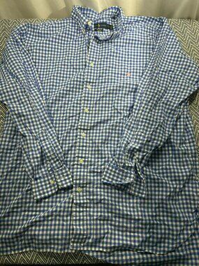Ralph Lauren Mens Button-Down Shirt Blue Gingham Check 2XLT 100% Cotton Stretch